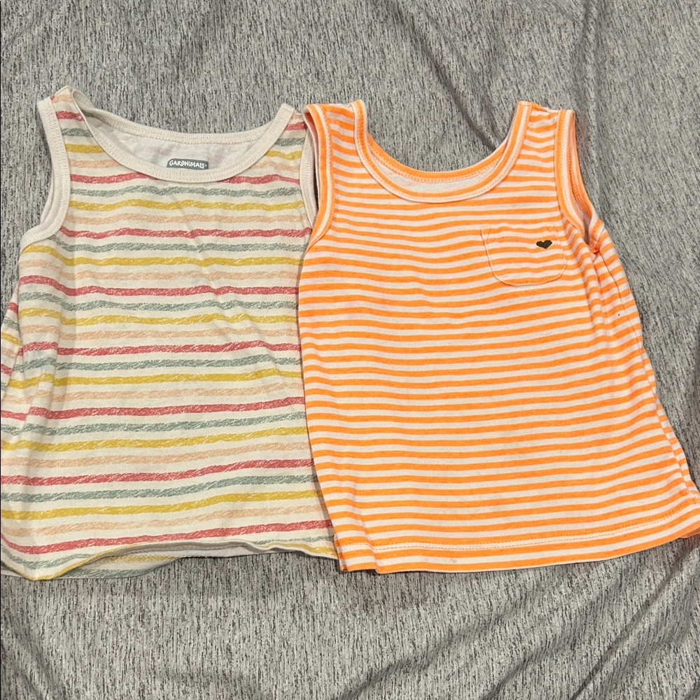 Carter's Orange & White Striped Girls Tank Top